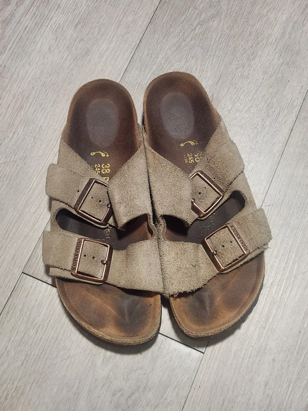 Birkenstock Men's Suede Two-Strap Slide Sandals - Taupe Gray